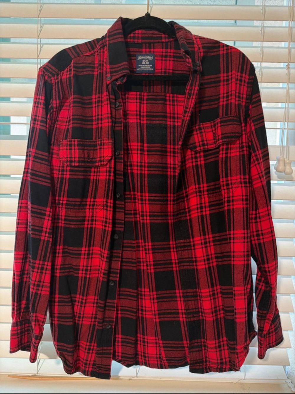 Faded Glory Red and Black Plaid Button-Down Shirt